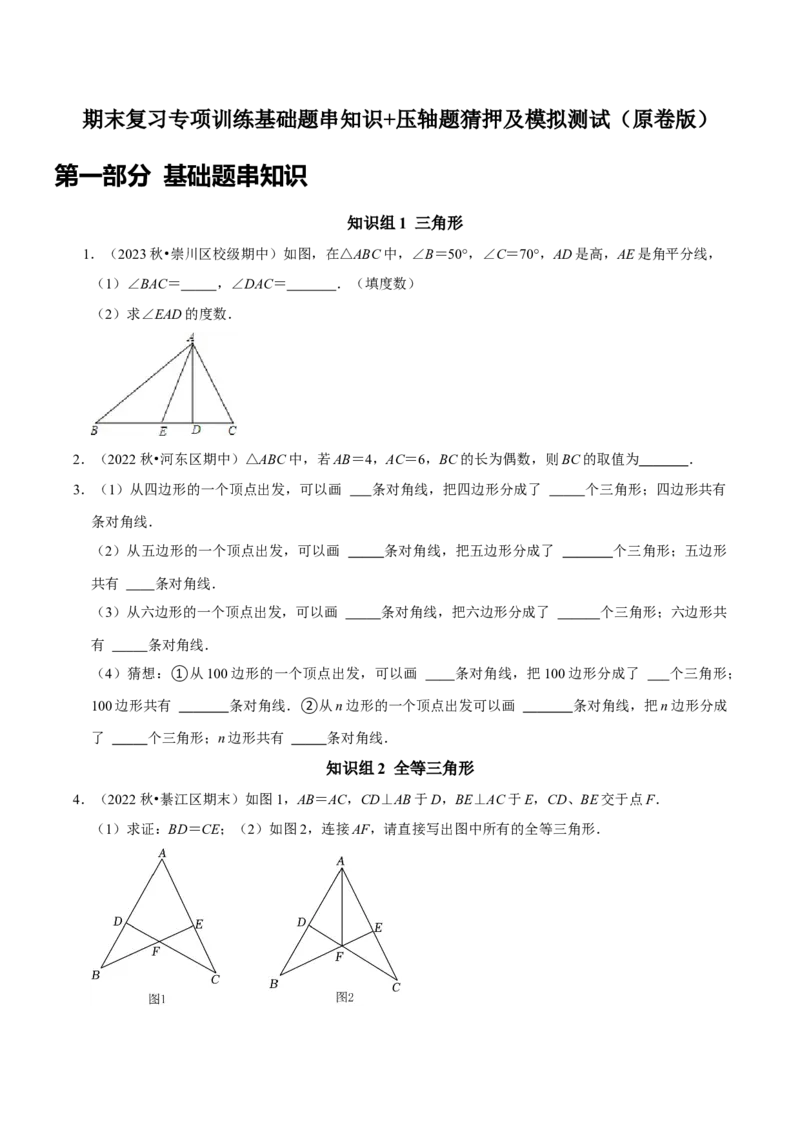 期末复习专项训练基础题串知识+压轴题猜押及模拟测试（学生版）_初中数学_八年级数学上册（人教版）_专题训练+提分专项训练-V6