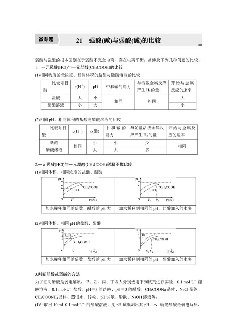 2022年高考化学一轮复习第8章第38讲微专题21　强酸(碱)与弱酸(碱)的比较_05高考化学_新高考复习资料_2022年新高考资料_2022年一轮复习各版本_1.高考化学2022年一轮复习通用版