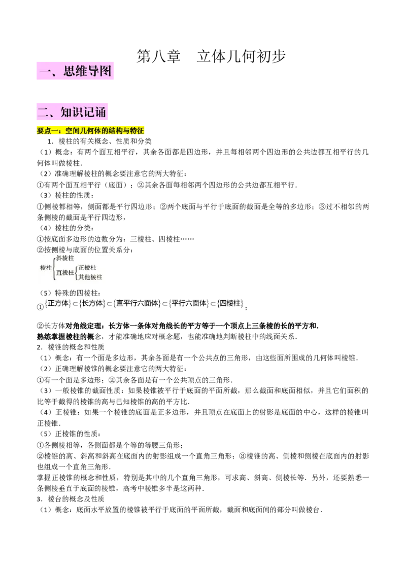 第八章立体几何初步知识总结_33272686(1)_2.2025数学总复习_2023年新高考资料_备战2023年高考数学抢分秘籍（新高考专用）