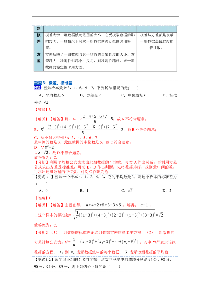 20.2数据的波动程度(精讲)-重要笔记八年级数学下学期重要考点精讲精练(人教版)（解析版）_初中数学人教版_八年级数学下册_保存转存之后查看(1)_旧版-可参考_07专项讲练