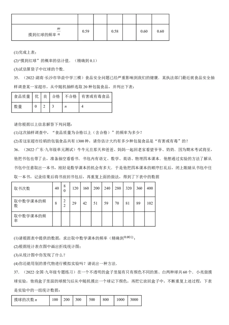 25.3用频率估计概率-2022-2023学年九年级数学上册《考点&bull;题型&bull;技巧》精讲与精练高分突破（人教版）_初中数学人教版_9上-初中数学人教版_07专项讲练