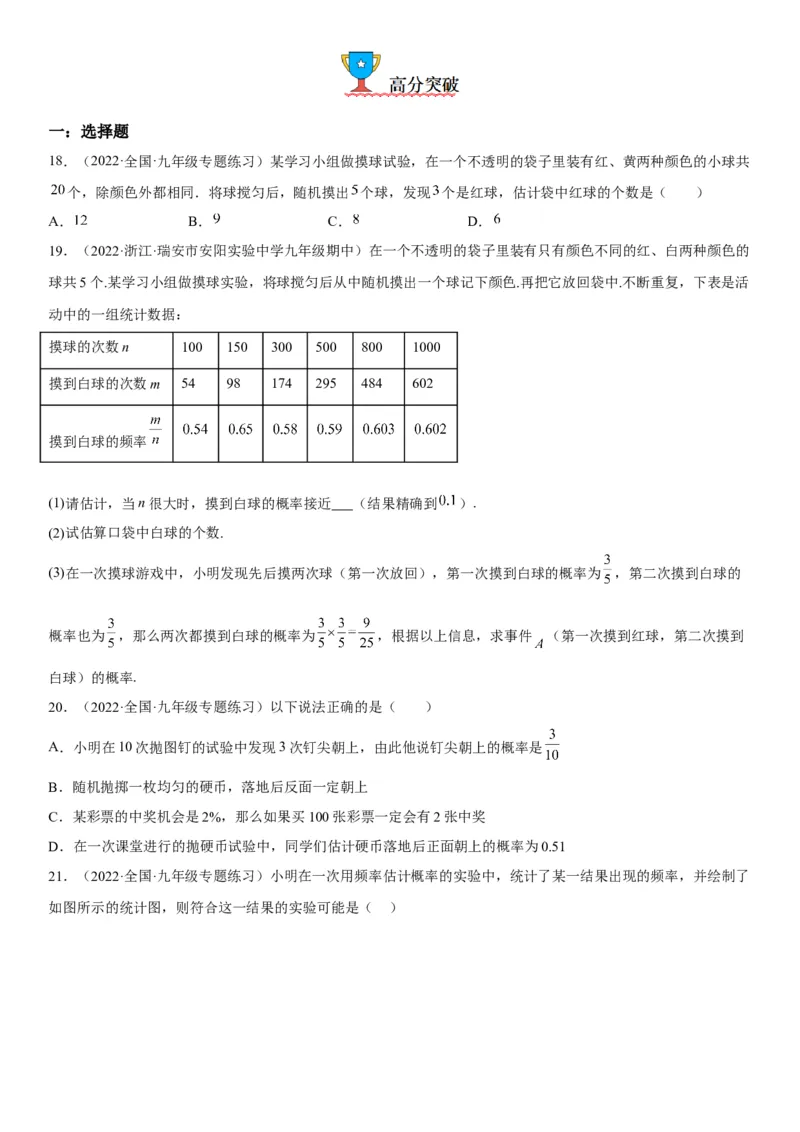 25.3用频率估计概率-2022-2023学年九年级数学上册《考点&bull;题型&bull;技巧》精讲与精练高分突破（人教版）_初中数学人教版_9上-初中数学人教版_07专项讲练