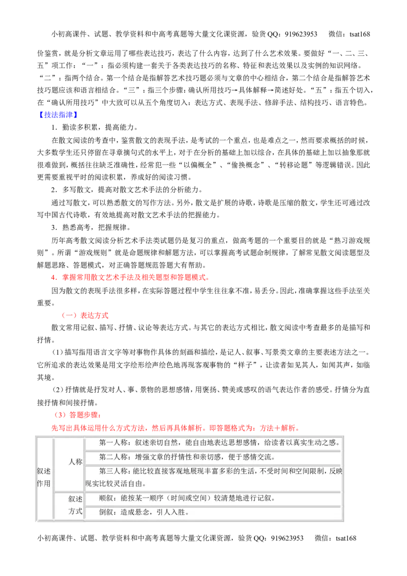 学科网二轮讲练测专题22：散文阅读之语言和艺术手法（讲案）（教师版）_高语_1高中语文_2016年高考语文二轮复习讲练测全套打包（全套打包162份）