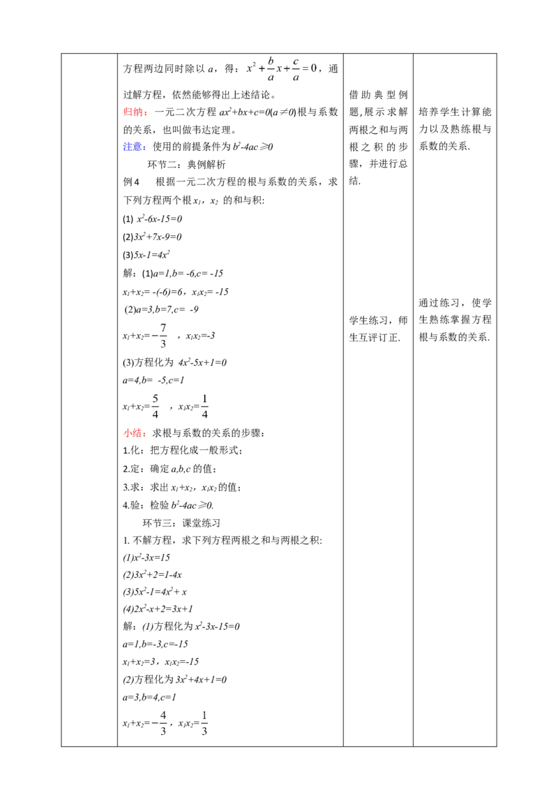 21.2.4一元二次方程的根与系数的关系教案_初中数学人教版_9上-初中数学人教版_01课件+教案（配套）_课件+教案第二套_21.2.4一元二次方程的根与系数的关系课件（共22张PPT）+教案