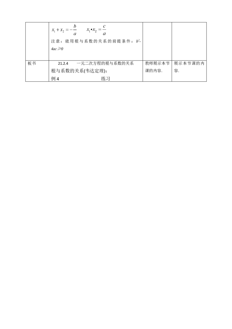 21.2.4一元二次方程的根与系数的关系教案_初中数学人教版_9上-初中数学人教版_01课件+教案（配套）_课件+教案第二套_21.2.4一元二次方程的根与系数的关系课件（共22张PPT）+教案