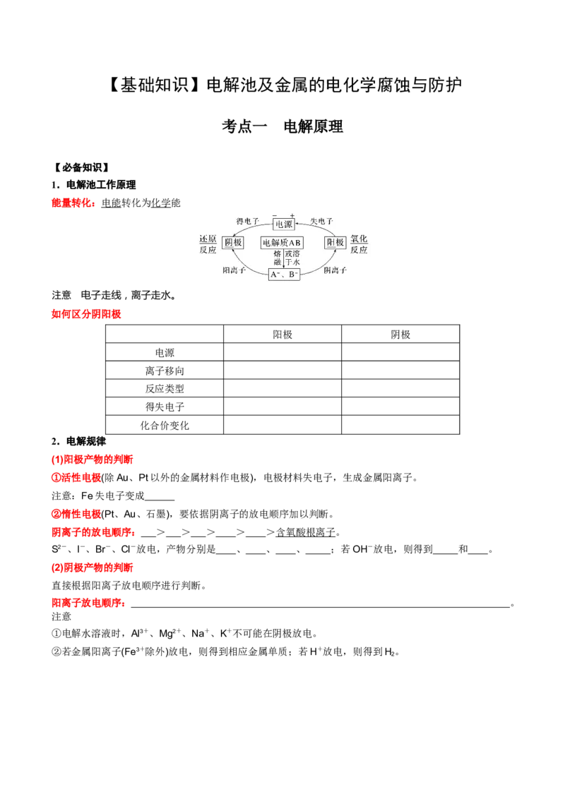 02考点一电解原理（学生版）_05高考化学_2025年新高考资料_一轮复习_2025年高考化学一轮复习基础知识讲义（新高考通用）（完结）_专题一电化学