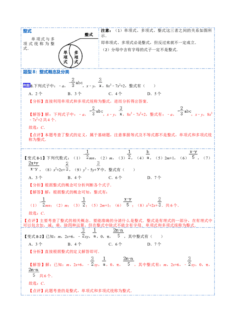 2.1整式(讲+练)10大题型-重要笔记2022-2023学年七年级数学上学期重要考点精讲精练(人教版)（解析版）_初中数学人教版_7上-初中数学人教版_7上-初中数学人教版（旧版）赠送