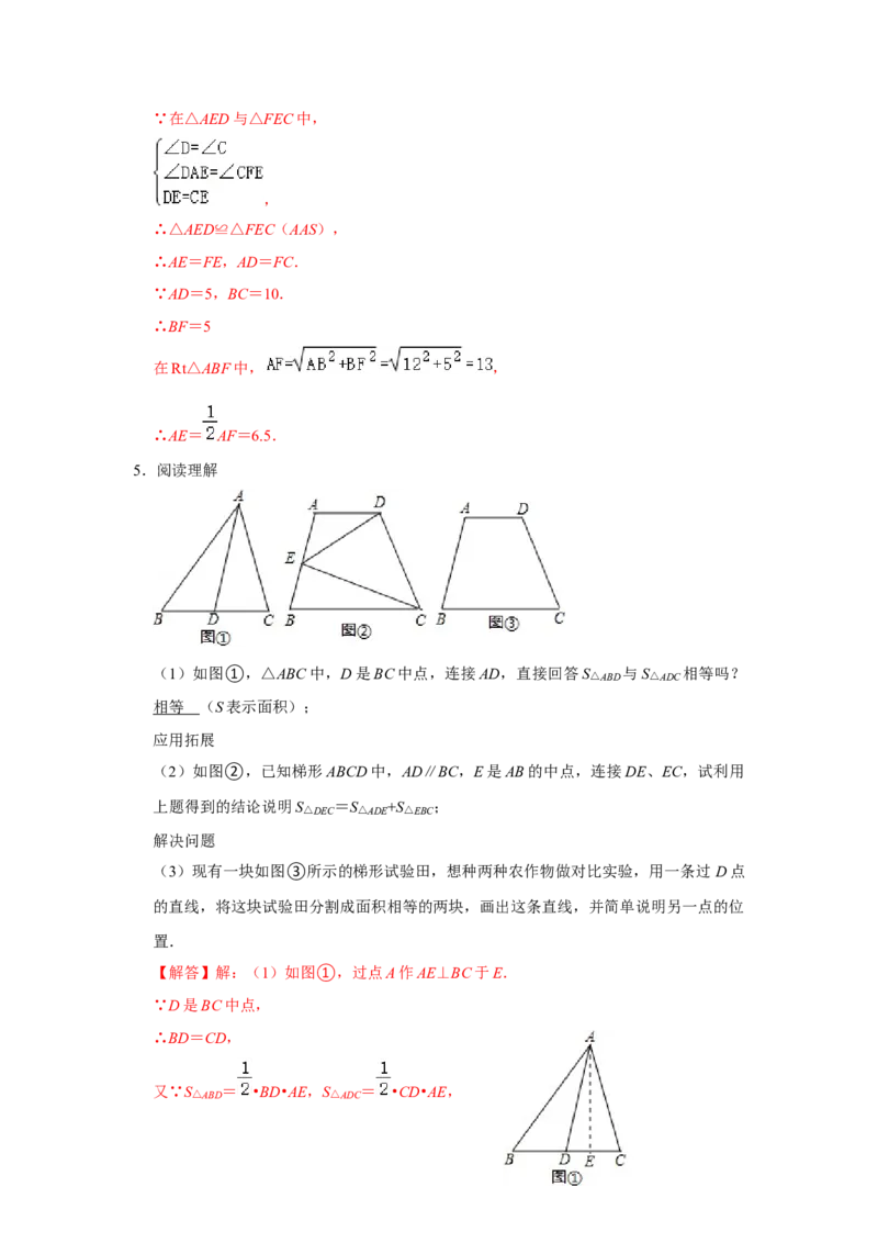 专项09平行+线段中点构造全等模型综合应用（解析版）_初中数学人教版_8上-初中数学人教版_旧版_07专项讲练_高分突破必练专题八年级数学上册（人教版）