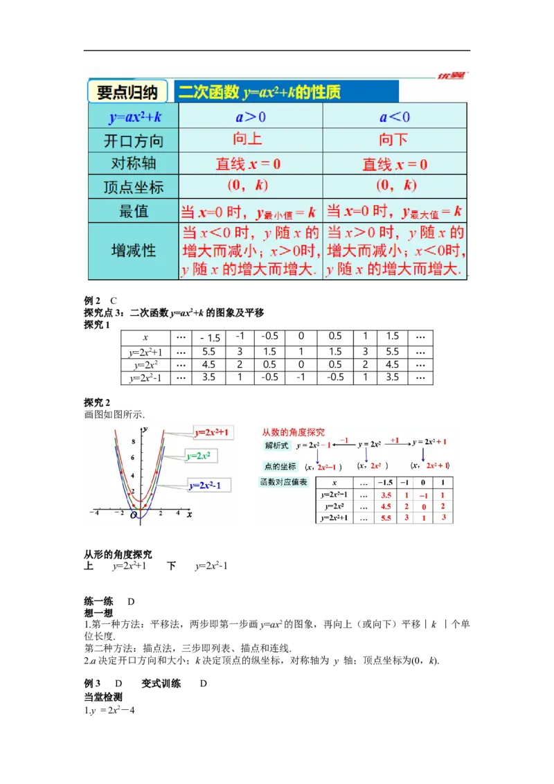 22.1.3第1课时二次函数y=ax&sup2;+k的图象和性质_初中数学人教版_9上-初中数学人教版_02课件+导学案（配套）_RJ九上第22章二次函数_22.1.3第1课时二次函数y=ax&sup2;+k的图象和性质