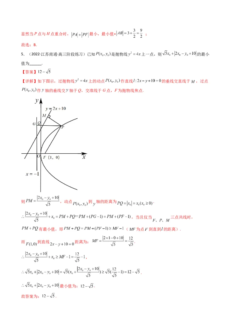 第4讲抛物线(解析版）_2.2025数学总复习_2023年新高考资料_二轮复习_备战2023年高考数学二轮复习专题讲练（新高考版）_专题六解析几何
