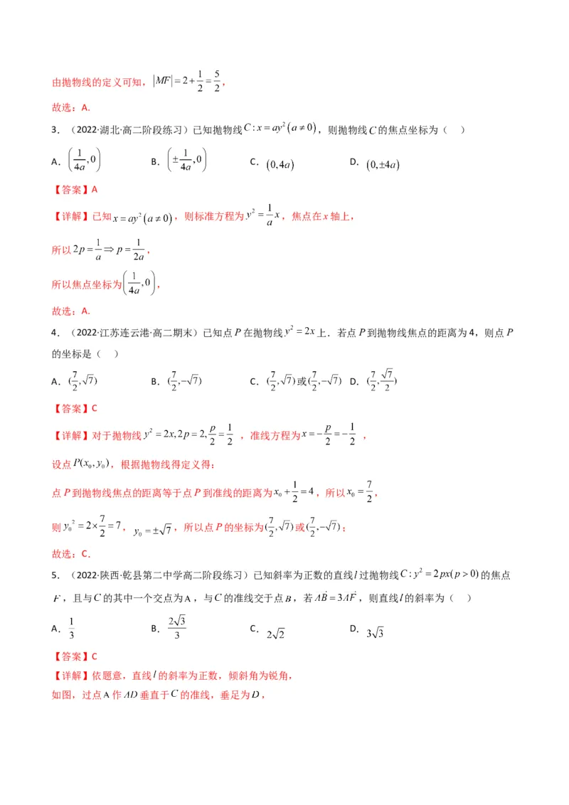 第4讲抛物线(解析版）_2.2025数学总复习_2023年新高考资料_二轮复习_备战2023年高考数学二轮复习专题讲练（新高考版）_专题六解析几何