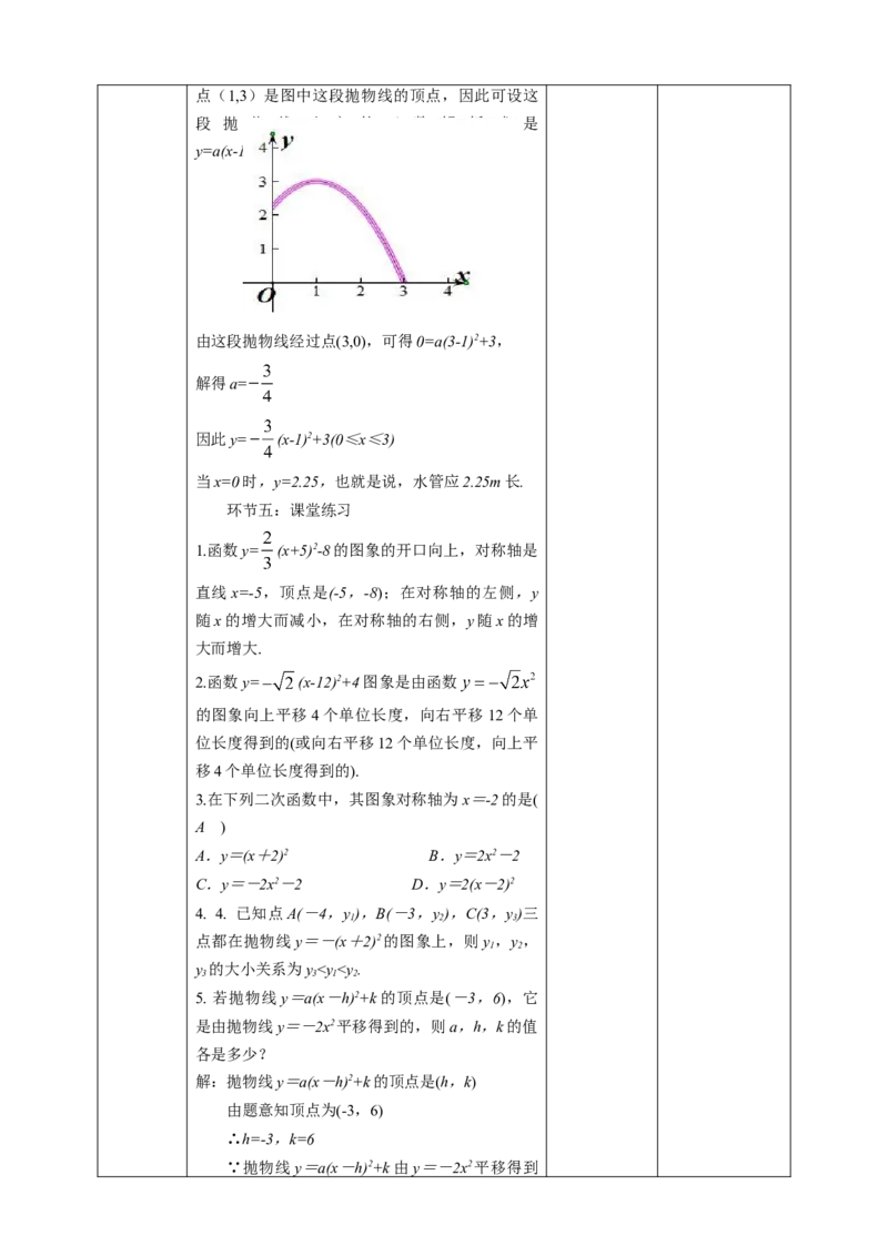 22.1.3二次函数y=a(x-h)2+k的图象和性质教案_初中数学人教版_9上-初中数学人教版_01课件+教案（配套）_课件+教案第二套_22.1.3二次函数y=a(x-h)2+k的图象和性质课件（共46张PPT）+教案