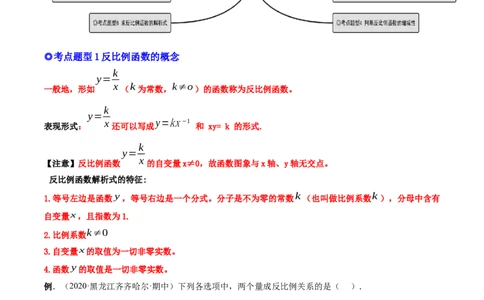 专题01反比例函数的概念、图像和性质（热考题型）-解析版_初中数学人教版_9下-初中数学人教版_07专项讲练_一题三变系列2022-2023学年九年级数学下册重要考点题型精讲精练(人教版)