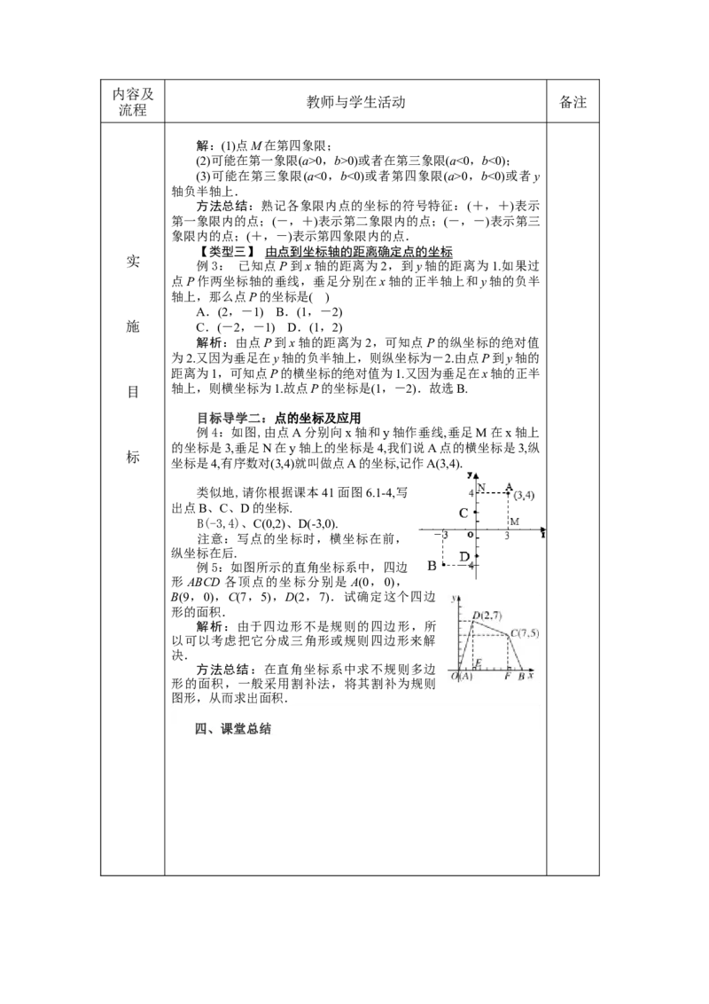 7.1.2平面直角坐标系教案（表格式）_初中数学人教版_7下-初中数学人教版_7下-初中数学人教版（旧版）赠送_04教案（多套）_教案（赠送）