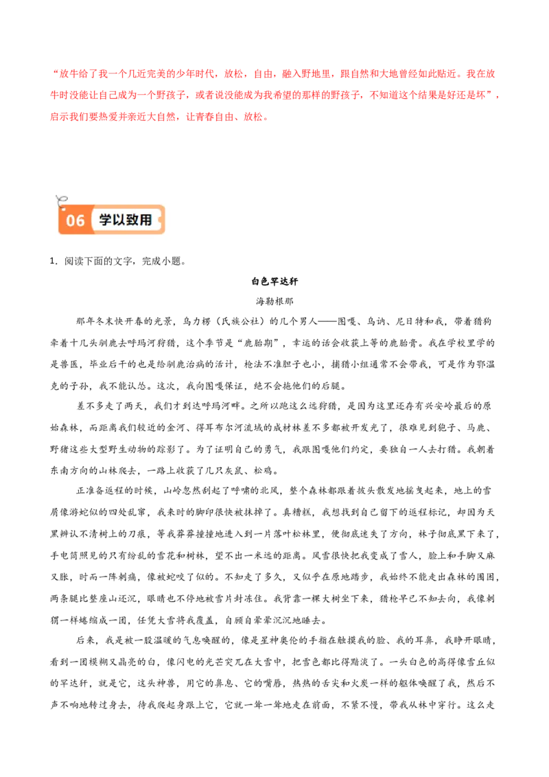 第3.1课百合花（教材中的考点：鉴赏作品的价值判断和审美取向）（学生版）_高语_高中语文_必修上册_同步讲义