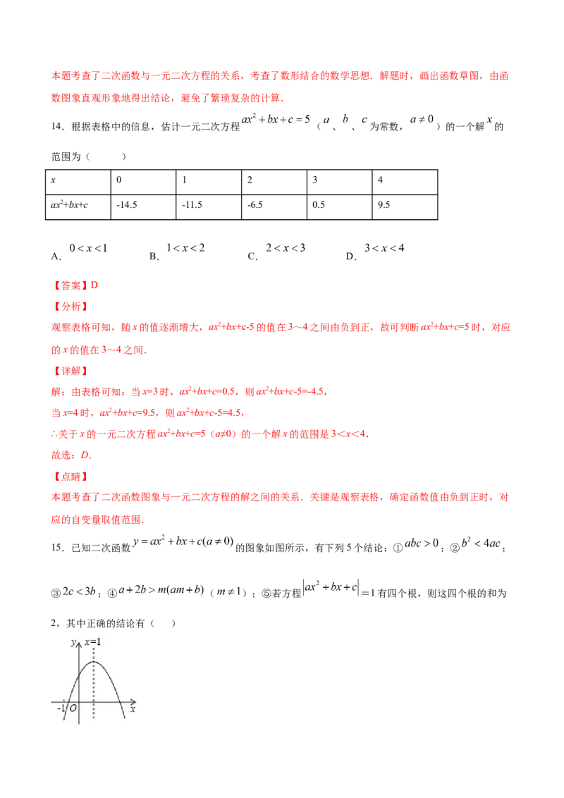22.2二次函数与一元二次方程(提升训练)(解析版)_初中数学人教版_9上-初中数学人教版_06习题试卷_1同步练习_同步练习（第2套）