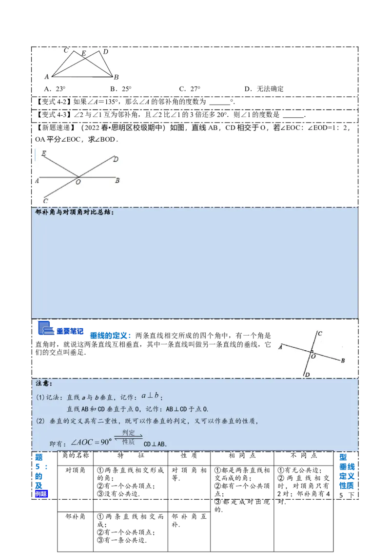 5.1.1&5.1.2相交线与垂线（原卷版）_初中数学人教版_7下-初中数学人教版_7下-初中数学人教版（旧版）赠送_07专项讲练_重要笔记2022-2023学年七年级数学下册重要考点精讲精练（人教版）
