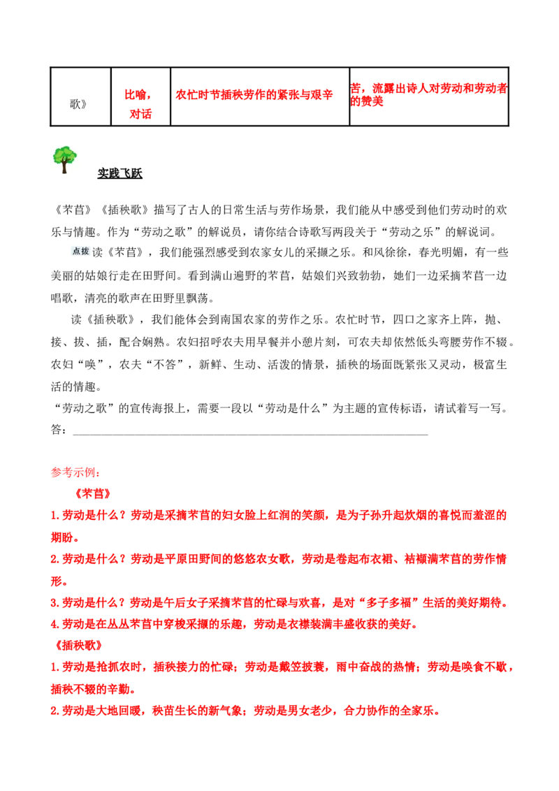 第6课《芣苢》《插秧歌》（学生版）-2023年高一语文同步精品讲义（必修上册）_高语_2024年高中语文新人教版同步练习讲义word精讲精练高一高二电子版