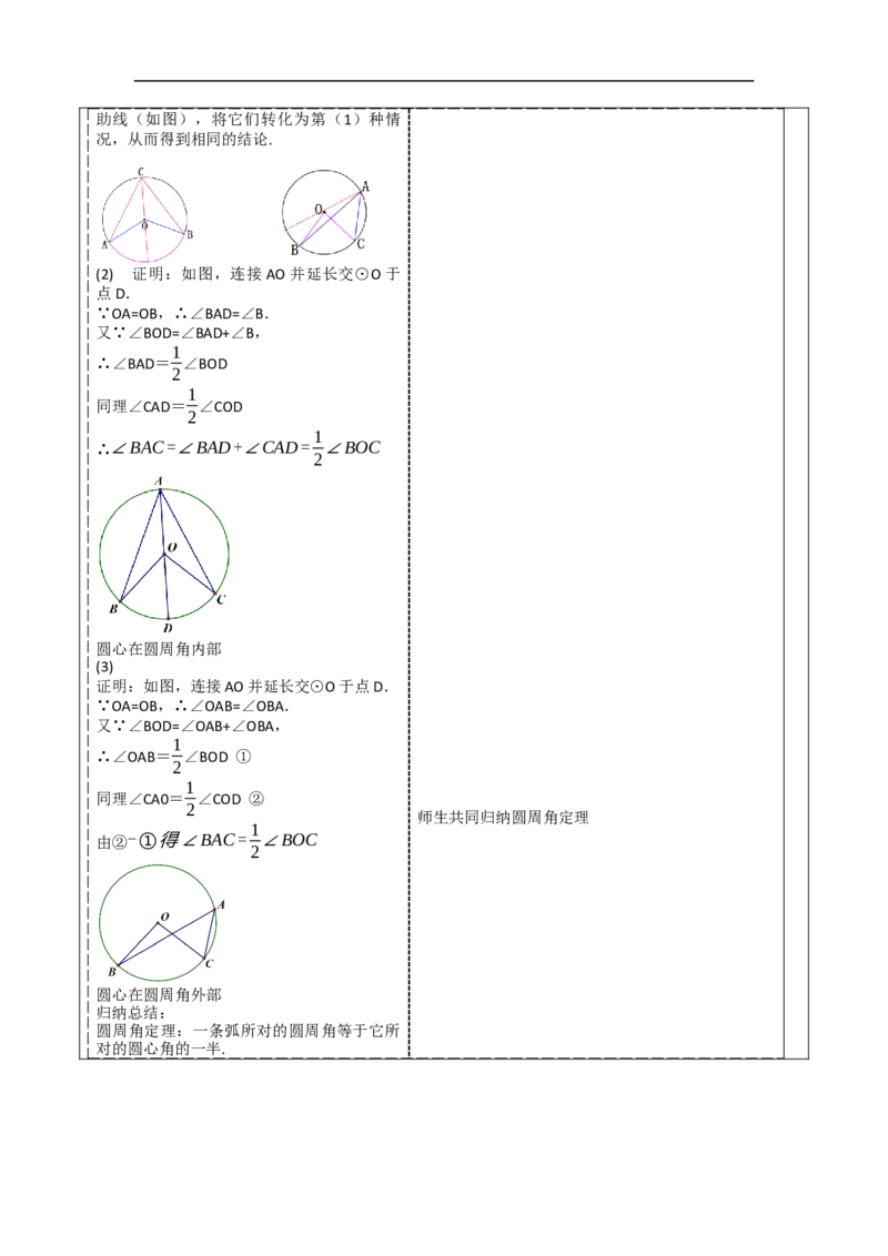 24.1.4圆周角教学设计_初中数学人教版_9上-初中数学人教版_01课件+教案（配套）_课件+教案大单元教学_教案