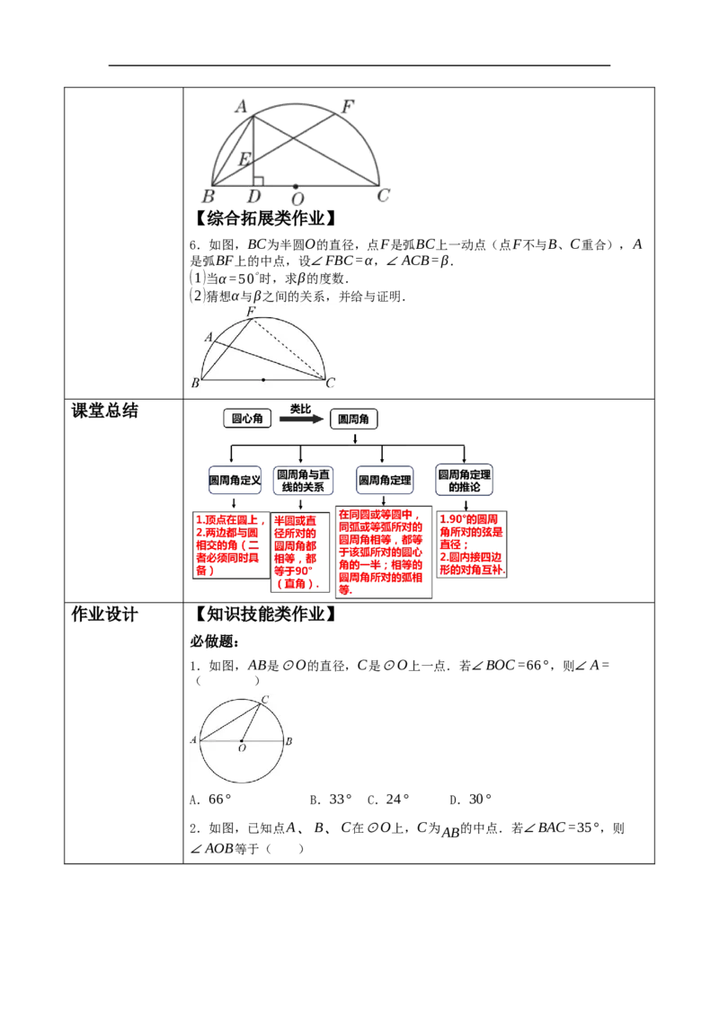 24.1.4圆周角教学设计_初中数学人教版_9上-初中数学人教版_01课件+教案（配套）_课件+教案大单元教学_教案