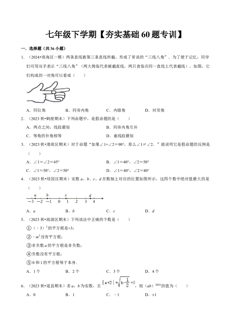 七年级下册期中&mdash;夯实基础60题必刷题专训（第五、六、七章）（人教版）（原卷版）_初中数学人教版_7下-初中数学人教版_7下-初中数学人教版（旧版）赠送_06习题试卷