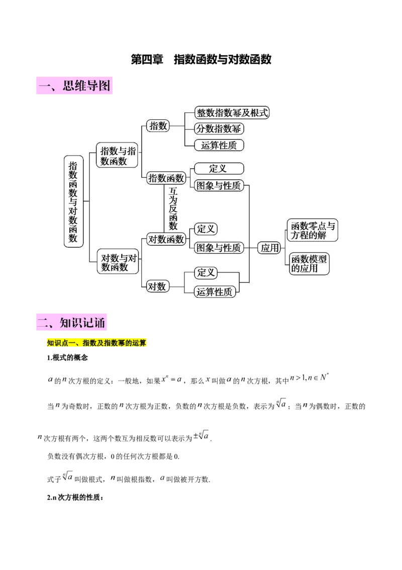 第四章指数函数与对数函数知识总结（思维导图+知识记诵+能力培养）（含解析）_2.2025数学总复习_2023年新高考资料_备战2023年高考数学抢分秘籍（新高考专用）
