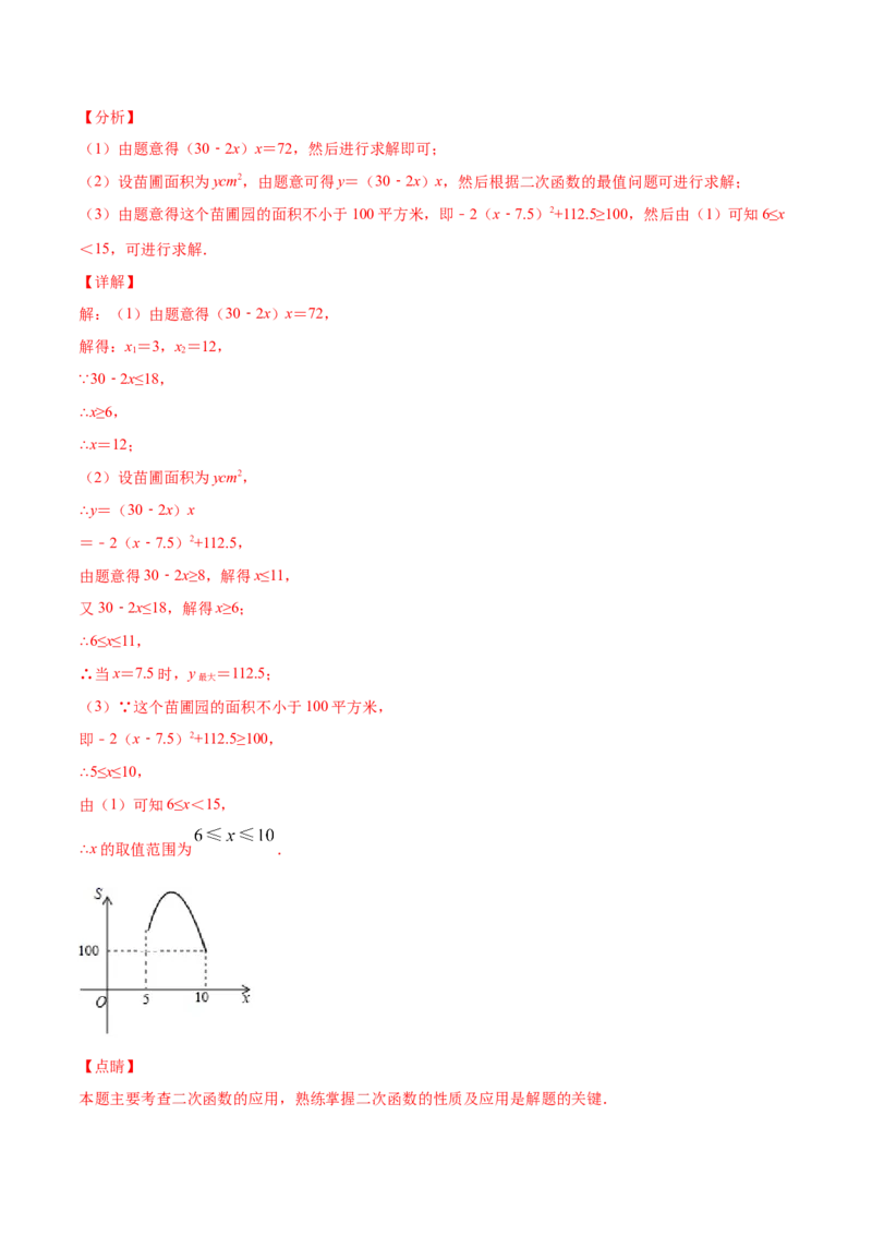 22.3实际问题与二次函数(基础训练)(解析版)_初中数学人教版_9上-初中数学人教版_06习题试卷_1同步练习_同步练习（第2套）
