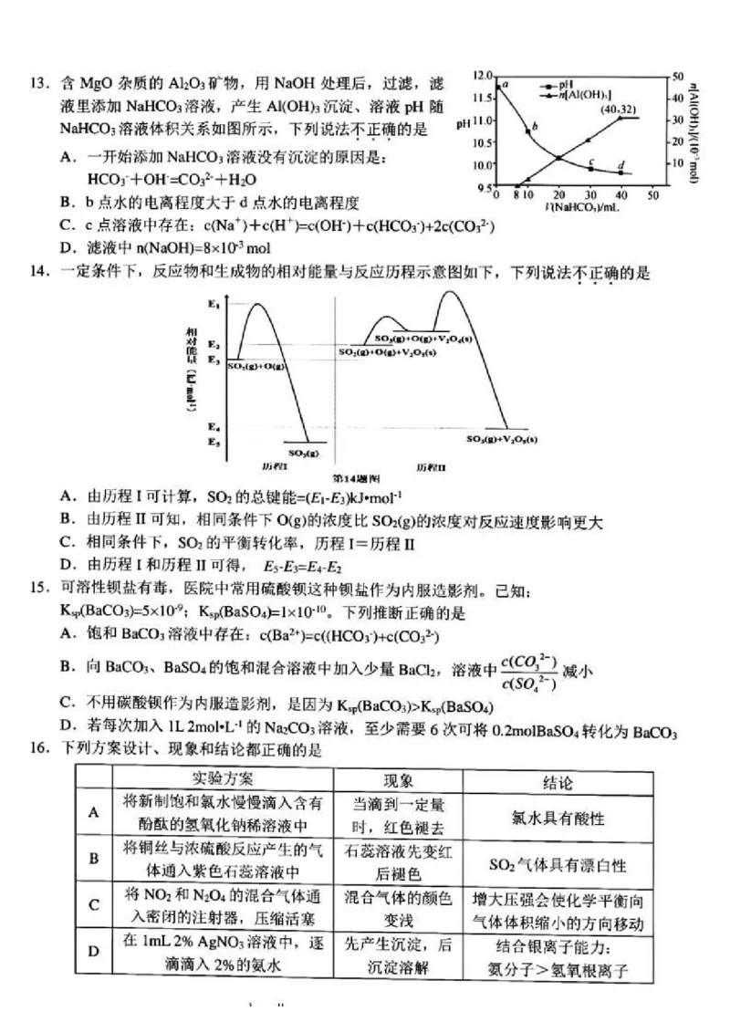 2023届浙江省杭州(含周边)重点中学高三下学期联考丨化学_05高考化学_高考模拟题_新高考