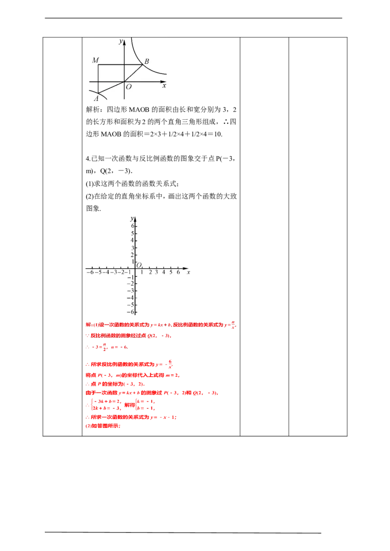 26.1.2反比例函数的图像和性质---第1课时教案_初中数学人教版_9下-初中数学人教版_01课件+教案（配套）_课件+教案+学案（配套版）