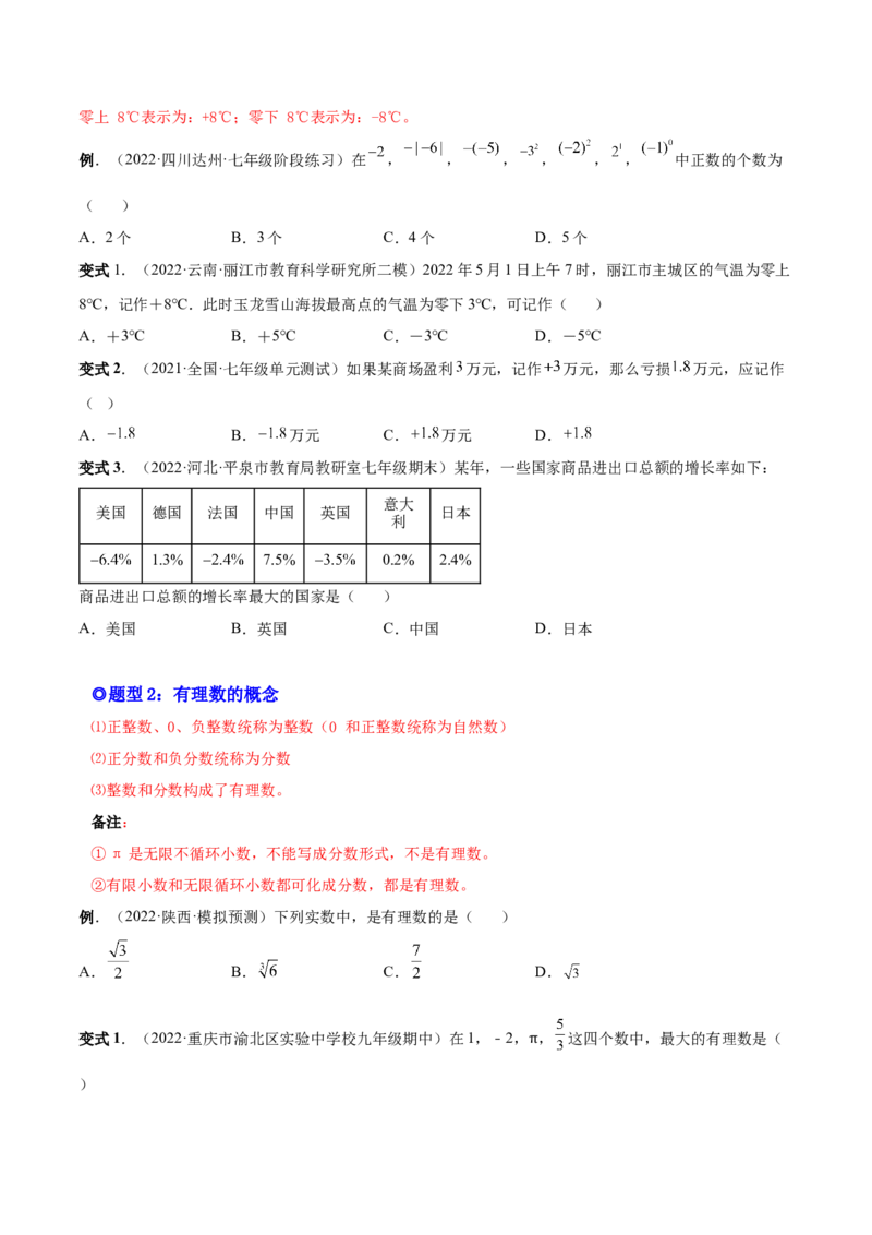 专题01正数、负数和有理数-一题三变系列2022-2023学年七年级数学上册重要考点题型精讲精练(人教版)(原卷版)_初中数学人教版_7上-初中数学人教版_7上-初中数学人教版（旧版）赠送