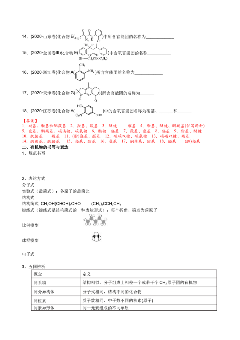 01考点一有机物的分类与官能团的辨认（解析版）_05高考化学_2025年新高考资料_一轮复习_2025年高考化学一轮复习基础知识讲义（新高考通用）（完结）_专题二有机化学