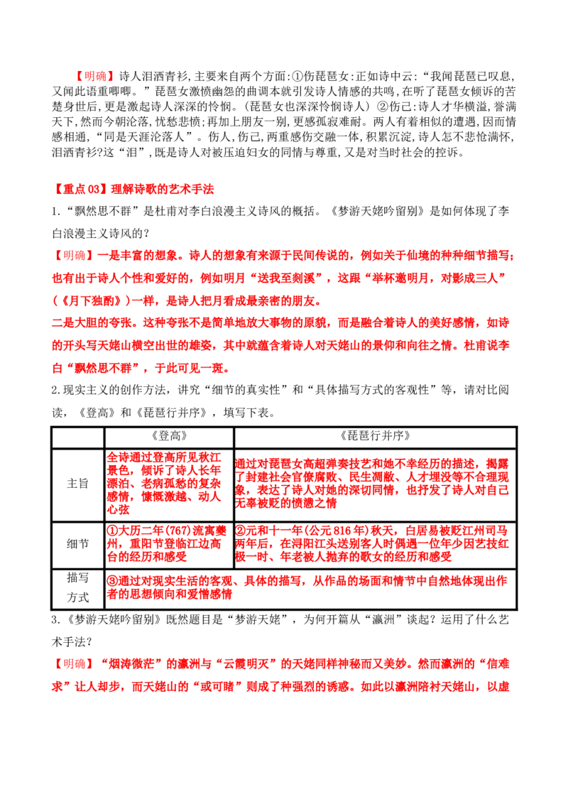 第8课《梦游天姥吟留别》《登高》《琵琶行》（学生版）-2023年高一语文同步精品讲义（必修上册）_高语_2024年高中语文新人教版同步练习讲义word精讲精练高一高二电子版