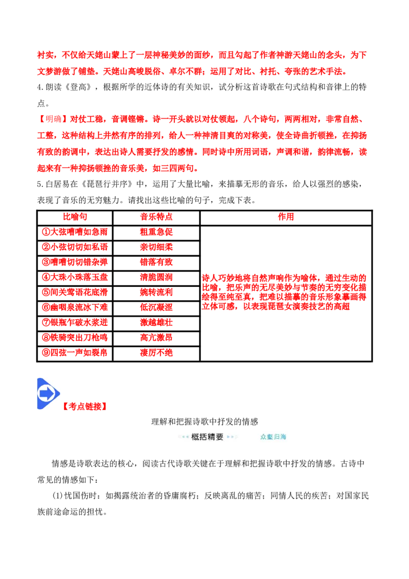 第8课《梦游天姥吟留别》《登高》《琵琶行》（学生版）-2023年高一语文同步精品讲义（必修上册）_高语_2024年高中语文新人教版同步练习讲义word精讲精练高一高二电子版