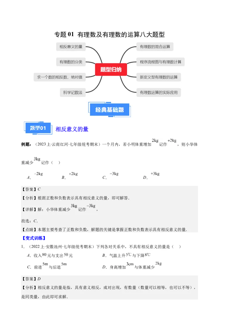 专题01有理数及有理数的运算之八大题型（解析版）_初中数学人教版_7上-初中数学人教版_7上-初中数学人教版（旧版）赠送_06习题试卷_6期中期末复习专题