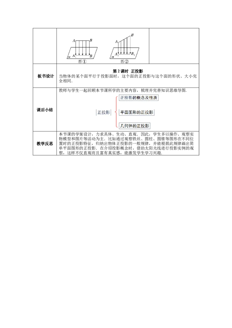 29.1第2课时正投影教案（表格式）_初中数学人教版_9下-初中数学人教版_04教案（多套）_教案（第1套）核心素养