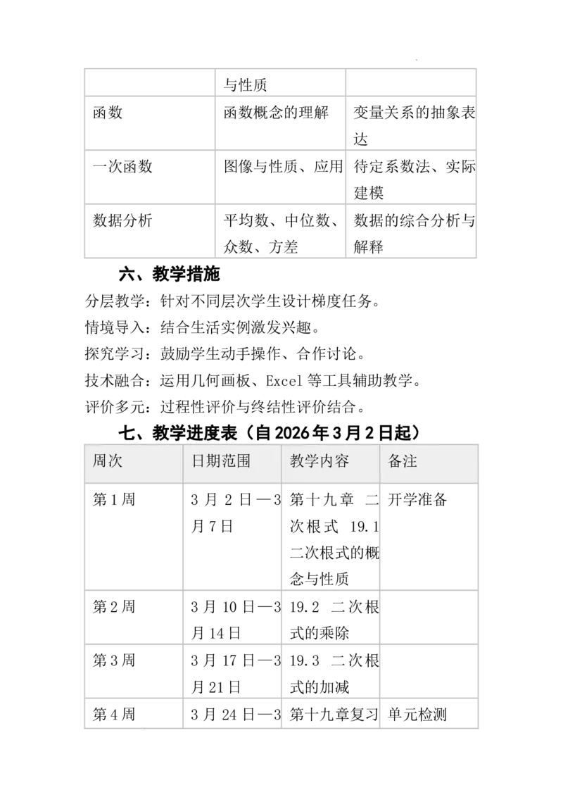 2025-2026学年人教版数学八年级下册教学计划及进度表_初中数学人教版_八年级数学下册_保存转存之后查看(1)_2026春季新版-持续更新中_第二套-知_09教学计划