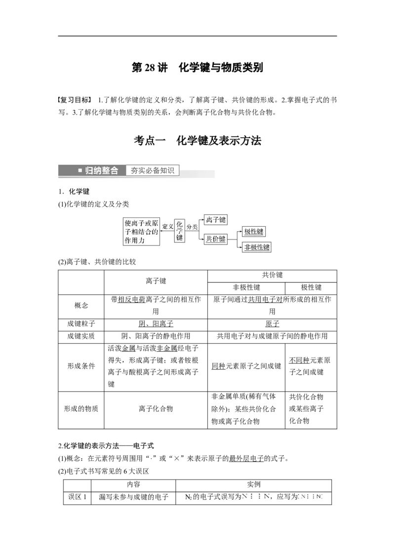 2023年高考化学一轮复习（全国版）第5章第28讲　化学键与物质类别_05高考化学_通用版（老高考）复习资料_2023年复习资料_一轮复习_2023年高考化学一轮复习讲义+课件（全国版）