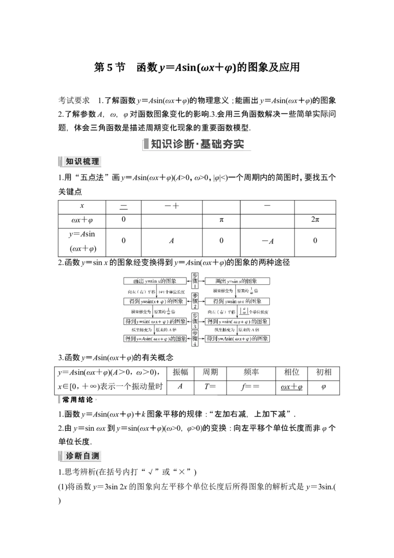 第5节函数y＝Asin(&omega;x＋&phi;)的图象及应用_2.2025数学总复习_2024年新高考资料_1.2024一轮复习_2024年高考数学一轮复习讲义（新高考版）_赠1套word版补充习题库_另附1套Word版题库