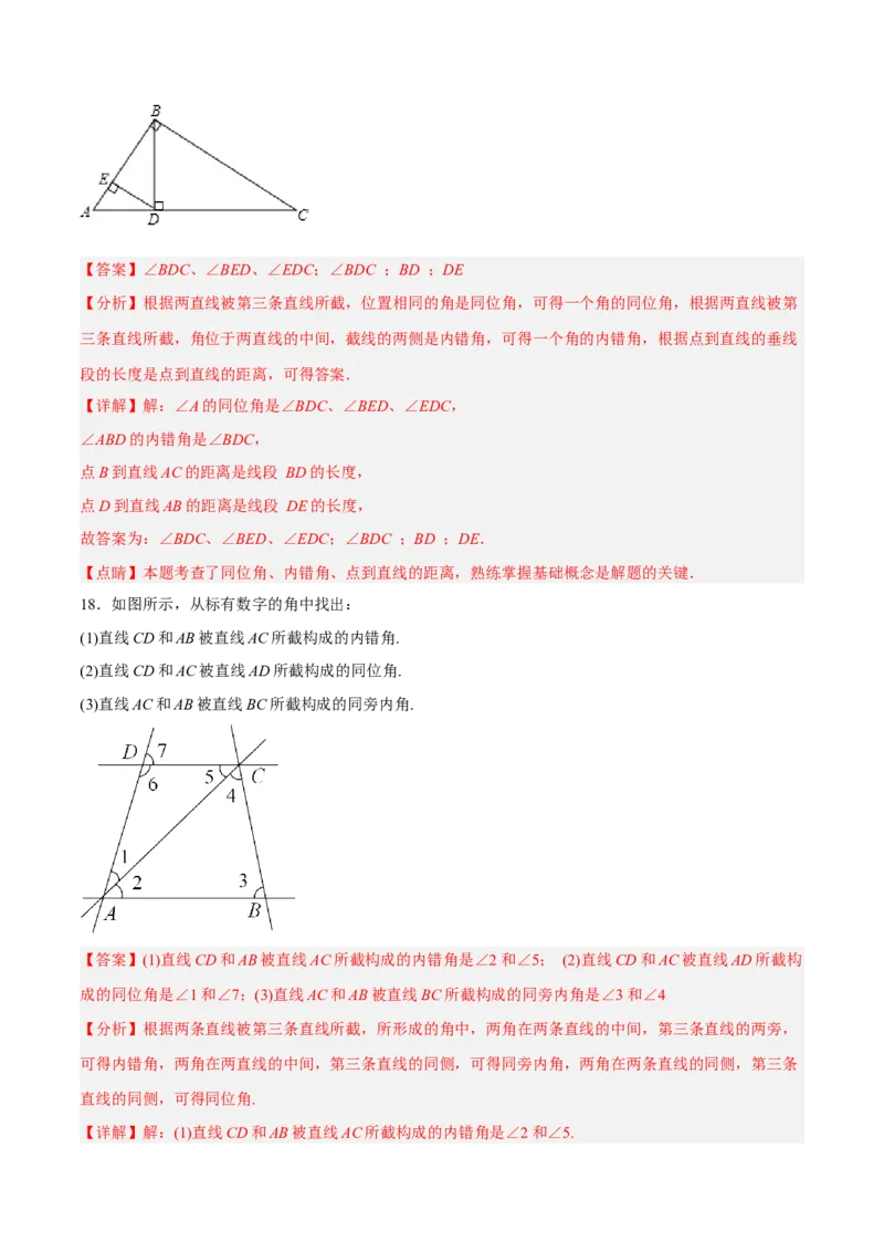 5.1.3同位角、内错角、同旁内角（分层作业）（解析版）_初中数学人教版_7下-初中数学人教版_7下-初中数学人教版（旧版）赠送_06习题试卷_1同步练习_同步练习（第2套）