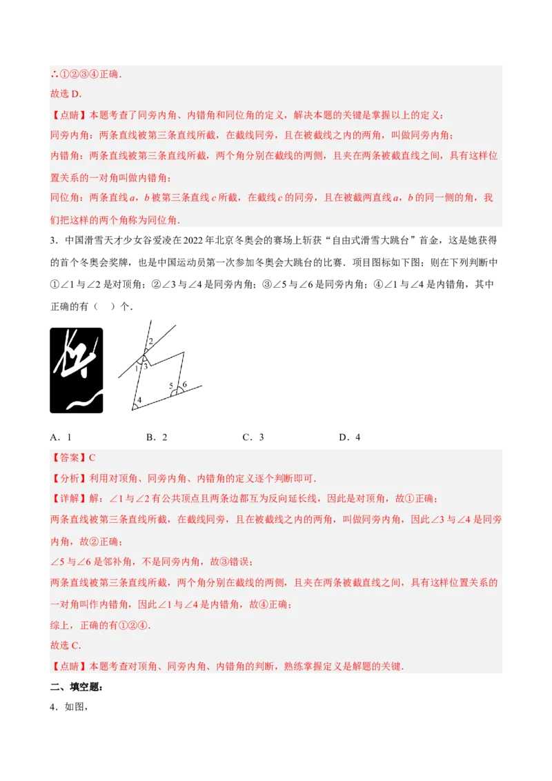 5.1.3同位角、内错角、同旁内角（分层作业）（解析版）_初中数学人教版_7下-初中数学人教版_7下-初中数学人教版（旧版）赠送_06习题试卷_1同步练习_同步练习（第2套）