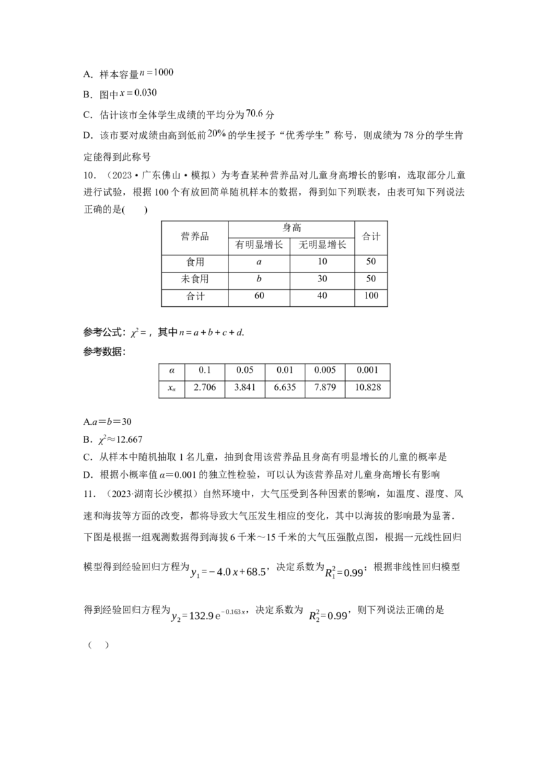 第十一章统计与成对数据的分析-备战2024年高考数学专题测试模拟卷（新高考专用）（原题卷）_2.2025数学总复习_2024年新高考资料_3.2024专项复习