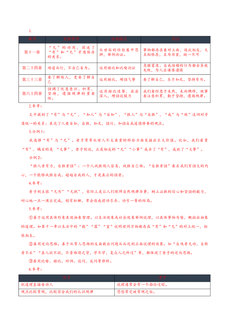 第6课《老子四章》《五石之瓠》群文联读（导学案）-（统编版选择性必修上册）_高语_高中语文_选择性必修上册_导学案