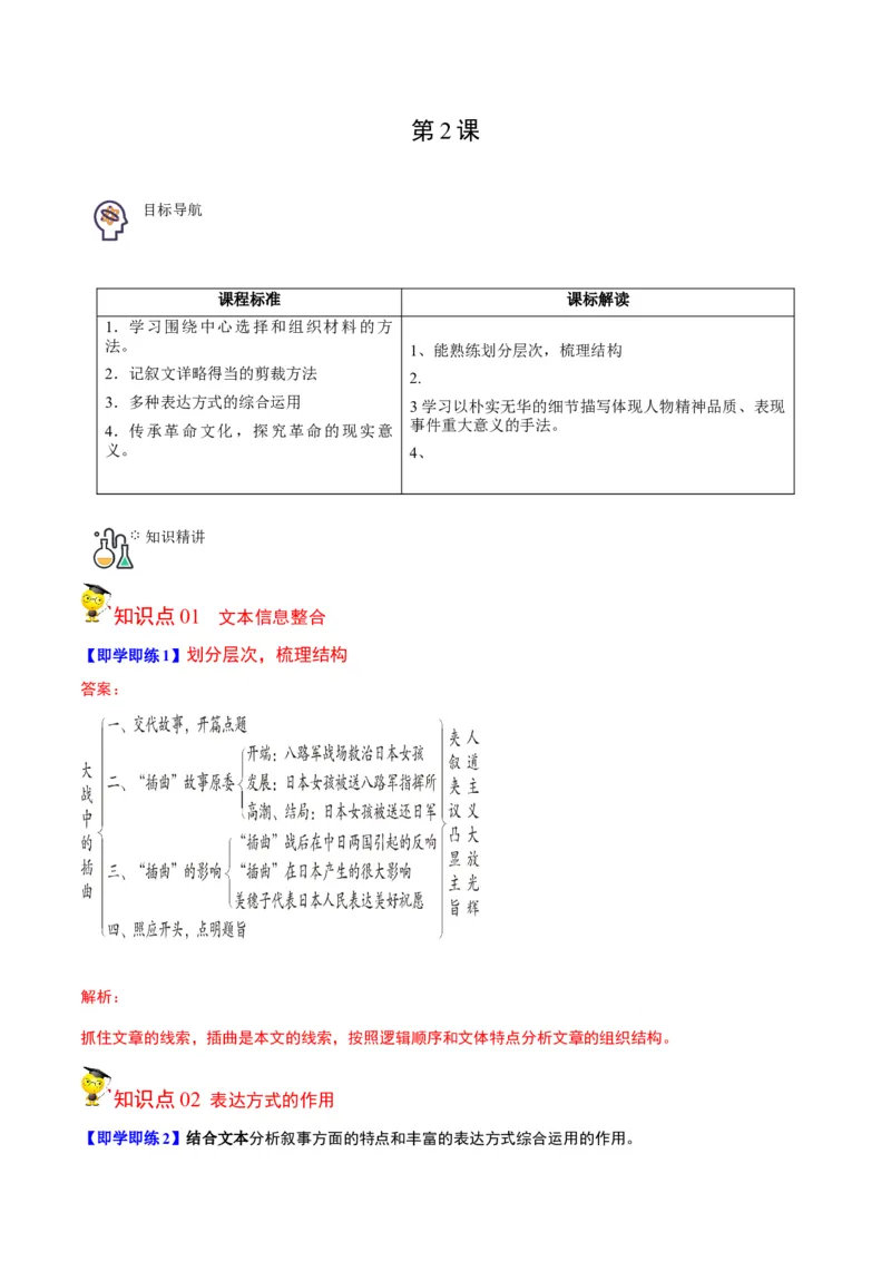 第2节大战中的插曲（学生版）-2023年高二语文同步精品讲义（选择性必修上册）_高语_2024年高中语文新人教版同步练习讲义word精讲精练高一高二电子版