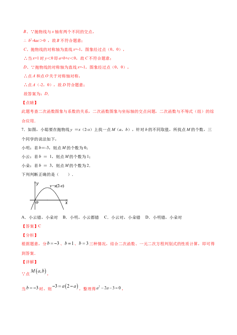 22.1二次函数的图象和性质(提升训练)(解析版)_初中数学人教版_9上-初中数学人教版_06习题试卷_1同步练习_同步练习（第2套）