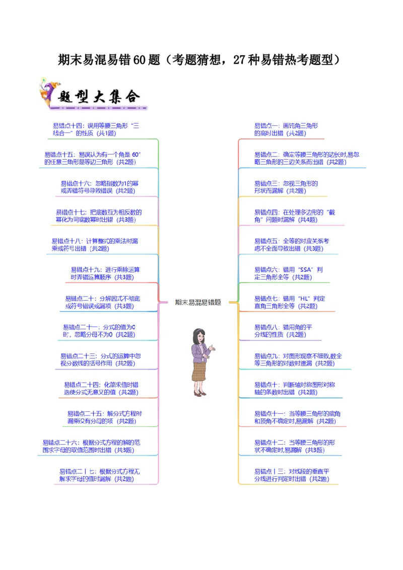 期末易混易错60题（考题猜想，27种易错热考题型）学生版_初中数学_八年级数学上册（人教版）_期末专项复习-U276_2025版