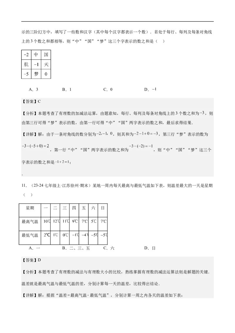 2.1.2有理数减法第一课时有理数的减法法则(解析版)_初中数学人教版_7上-初中数学人教版_7上-初中数学人教版（新版）_06习题试卷_同步练习_同步练习原卷+解析_第二章有理数的运算