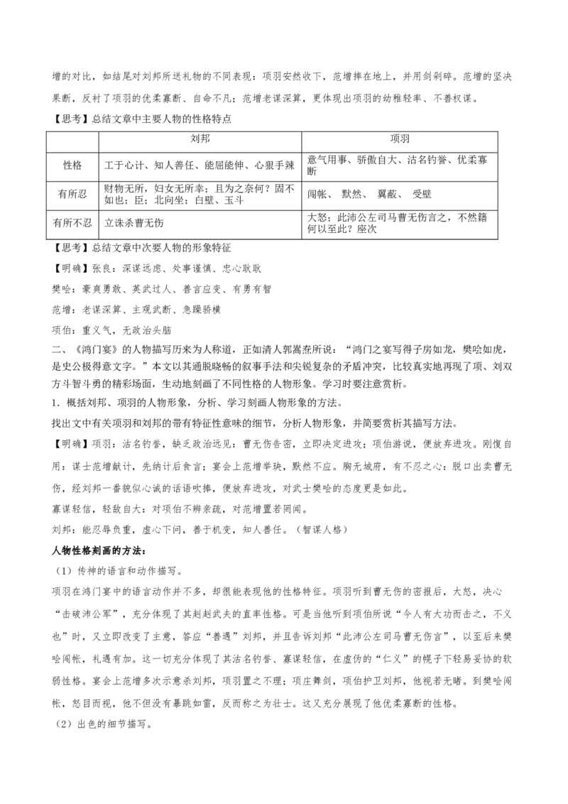 第3课鸿门宴（学生版）_高语_高中语文_必修下册_同步讲义