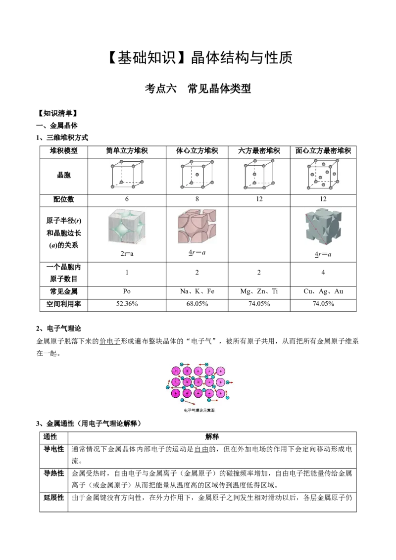 03考点六常见晶体类型（教师版）_05高考化学_2025年新高考资料_一轮复习_2025年高考化学一轮复习基础知识讲义（新高考通用）（完结）_专题四结构与性质