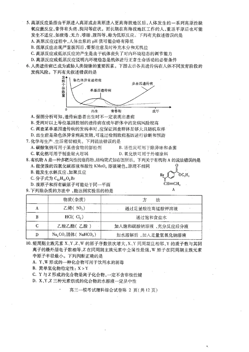 2023届四川省内江市高三第一次模拟考试理综试题_05高考化学_高考模拟题_全国课标版_2023届四川省内江市高三第一次模拟考试理综_2023届四川省内江市高三第一次模拟考试理综