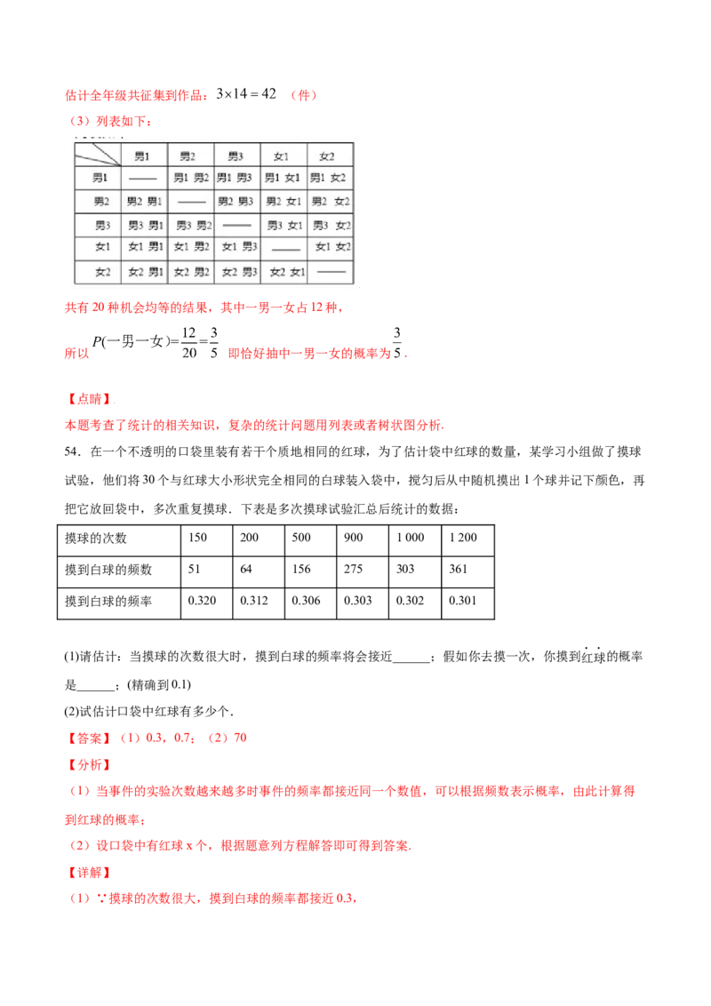 25.3用频率估计概率(提升训练)(解析版)_初中数学人教版_9上-初中数学人教版_06习题试卷_1同步练习_同步练习（第2套）